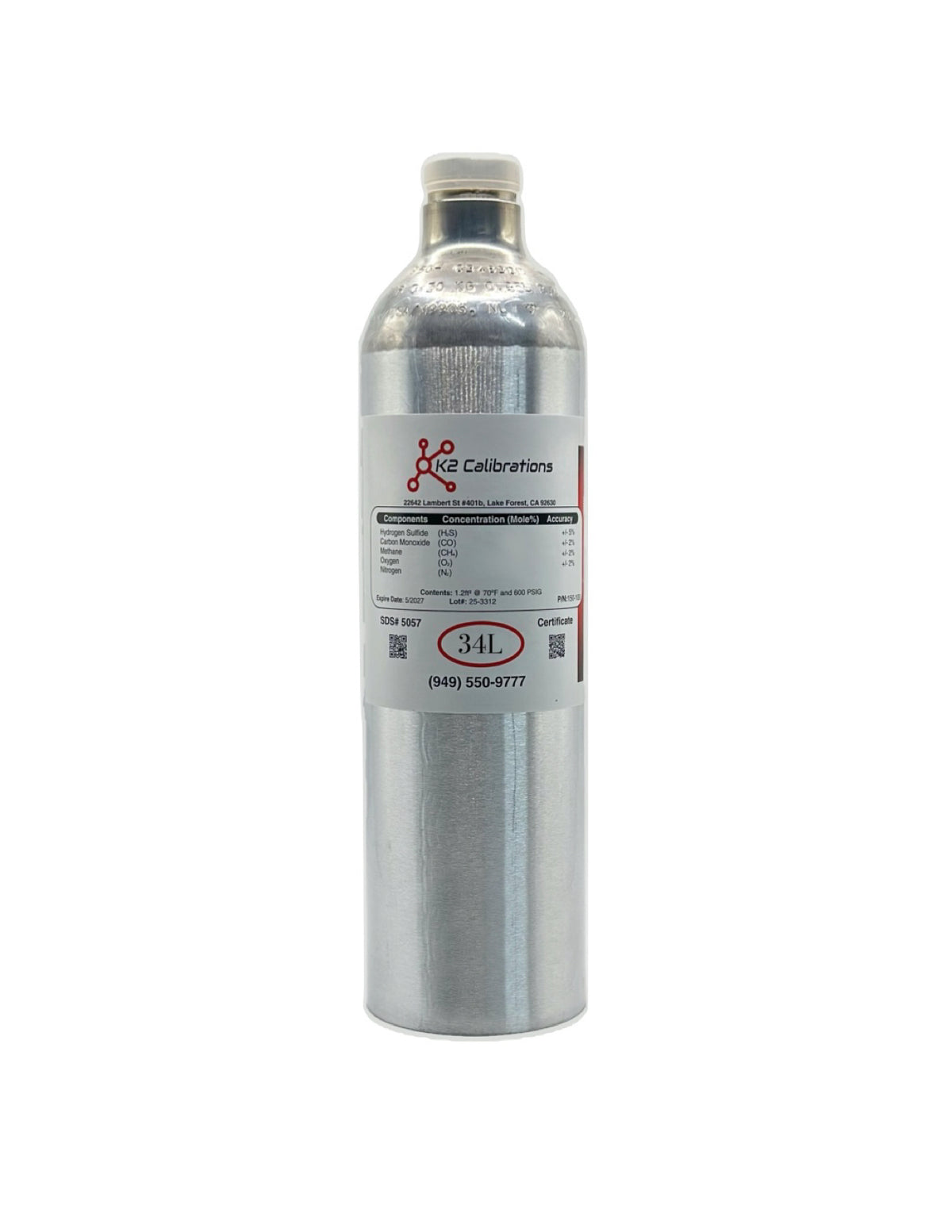 K2 Calibrations: RKI Instruments Equivalent (81-0154RK) 4-Gas Calibration Gas Mix | 155-1500